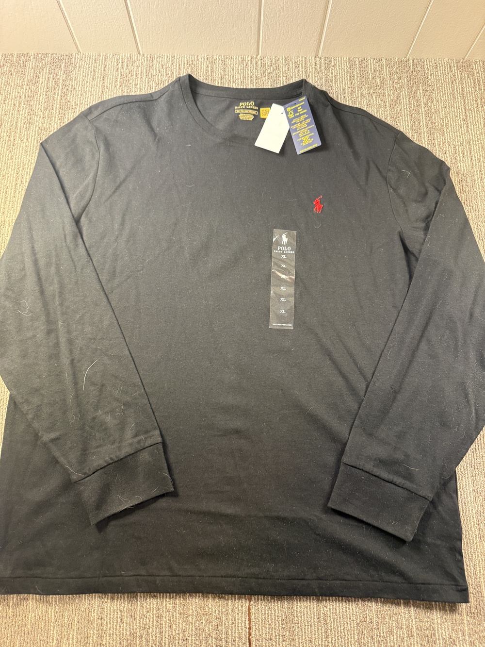 Polo Ralph Lauren Shirt Mens XL Black Long Sleeve Tee Pony Logo Tagless